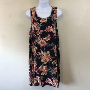 Roxy Sleeveless Black Floral Print Beach Sun Dress